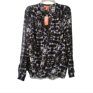 Women's Black and Blue Faux Wrap Top Sz Xl Nwt